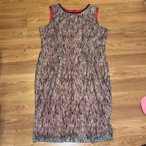 Anne Klein pink lined, cream & black knit overlay sheath dress 14W